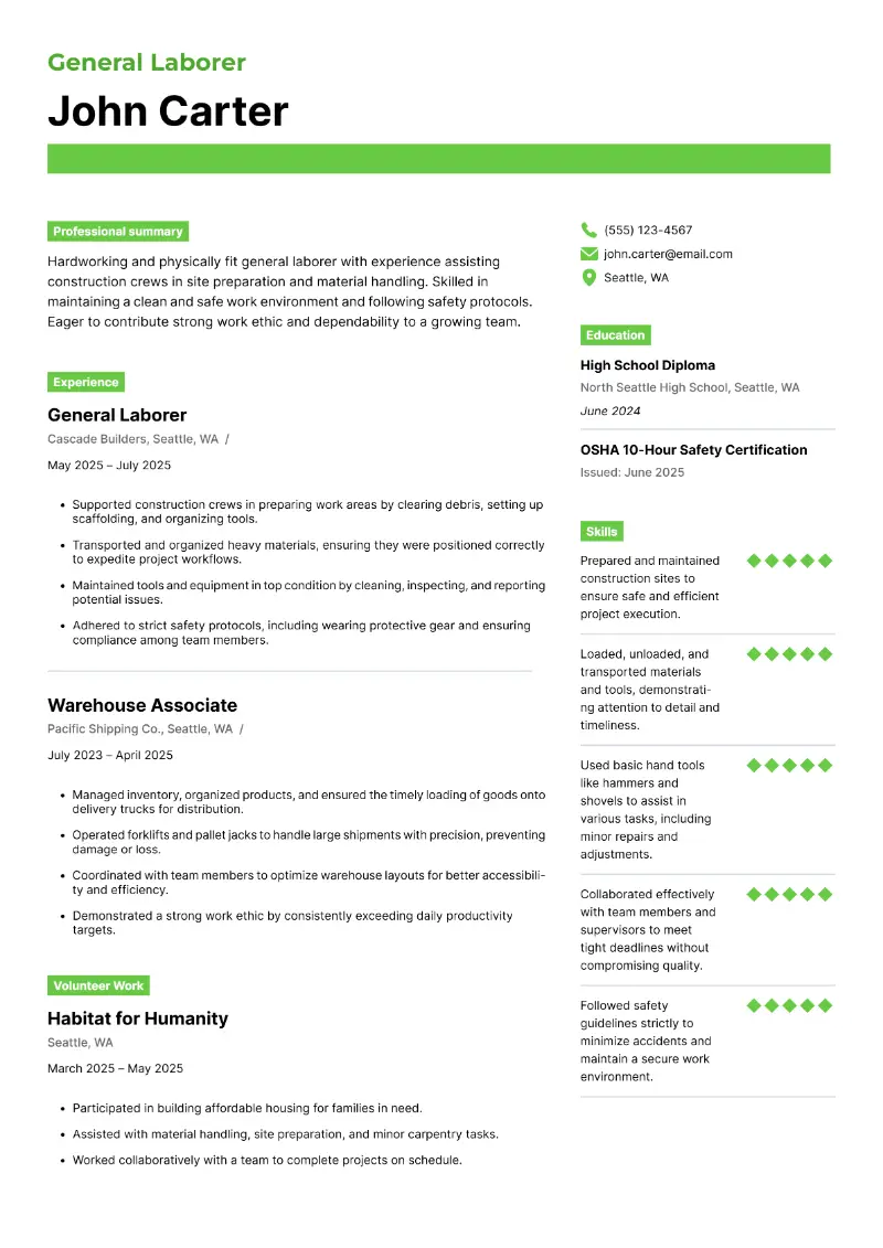 Entry-Level Construction Resume Examples That Stand Out