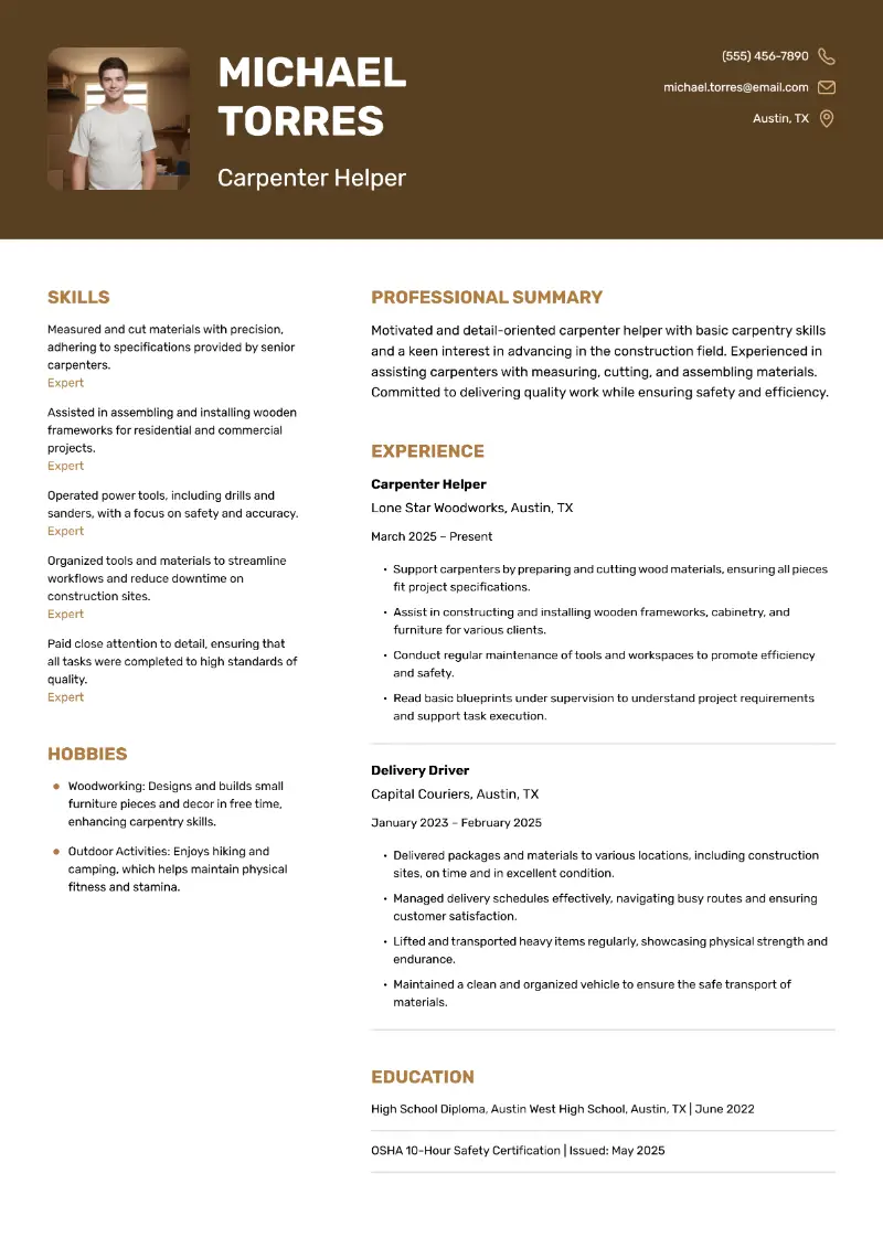 Carpenter Helper Resume