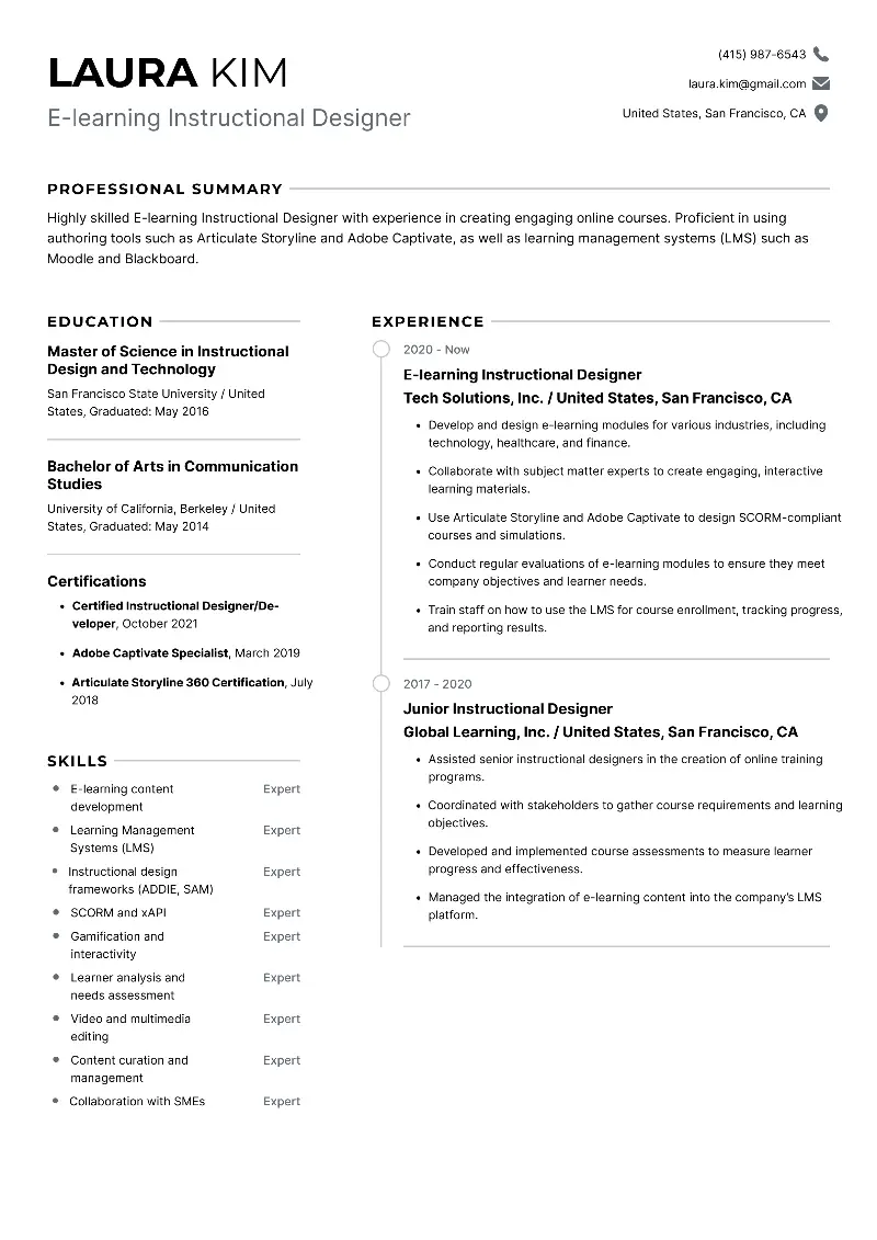 Instructional Designer Resume Examples for 2025