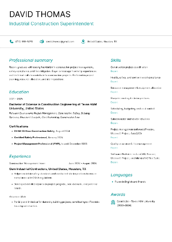 Industrial Construction Superintendent Resume Industrial Construction Superintendent Resume