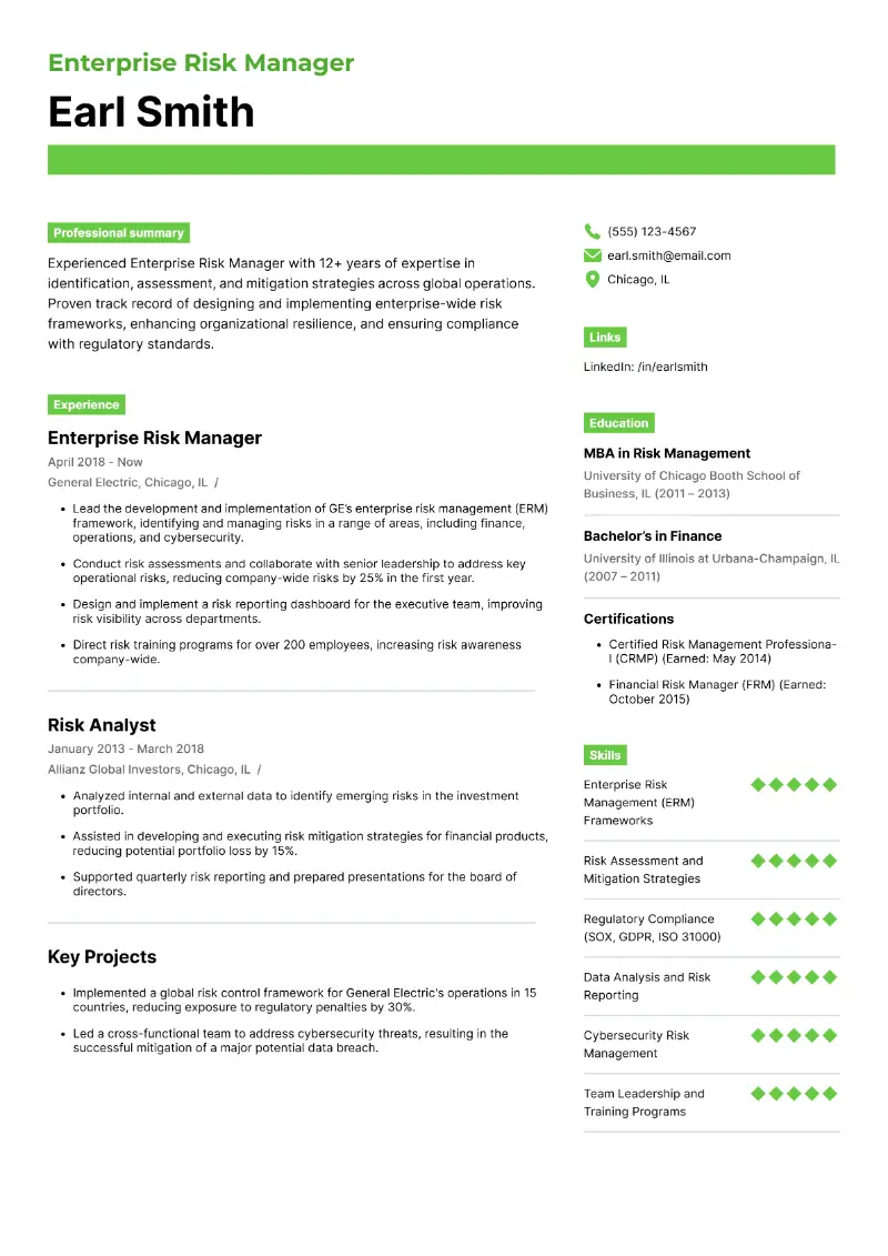 3 Risk Management Resume Examples & Writing Guide