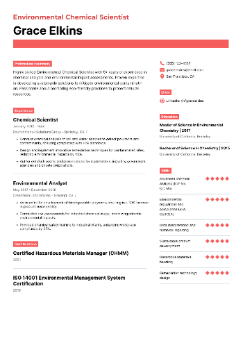 Environmental Chemical Scientist Resume