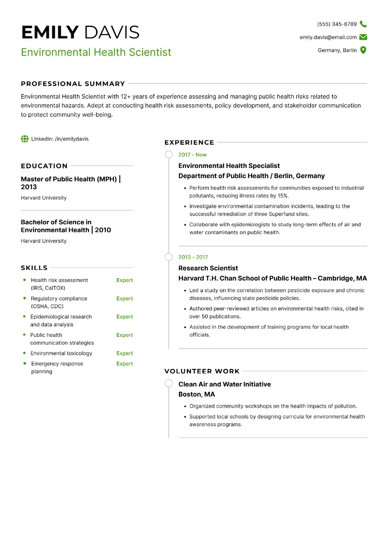 Environmental Health Scientist Resume