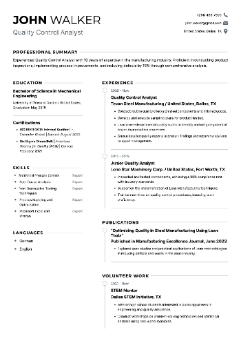 Quality Control Analyst CV