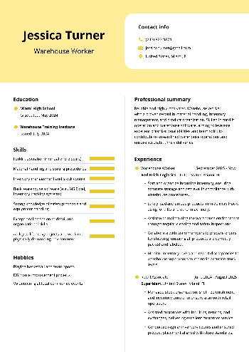 Warehouse Worker Resume