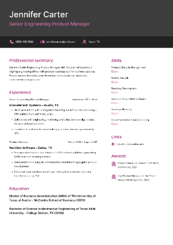 Senior Engineering Product Manager Resume