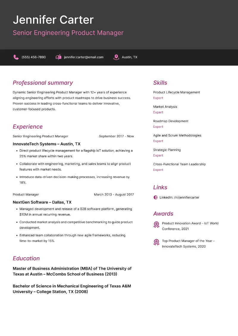 Senior Engineering Product Manager Resume Senior Engineering Product Manager Resume
