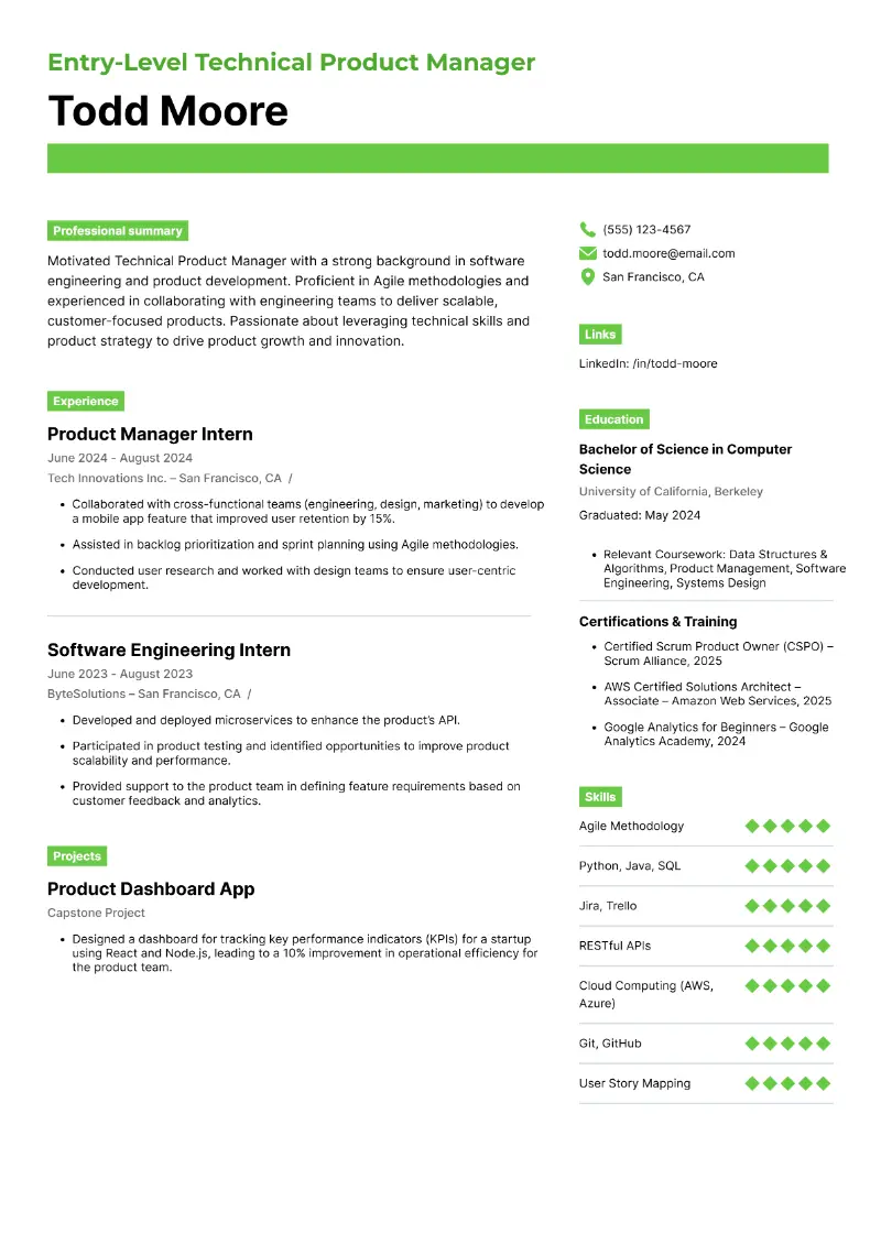 Entry-Level Product Manager Resume Examples & Tips for 2025