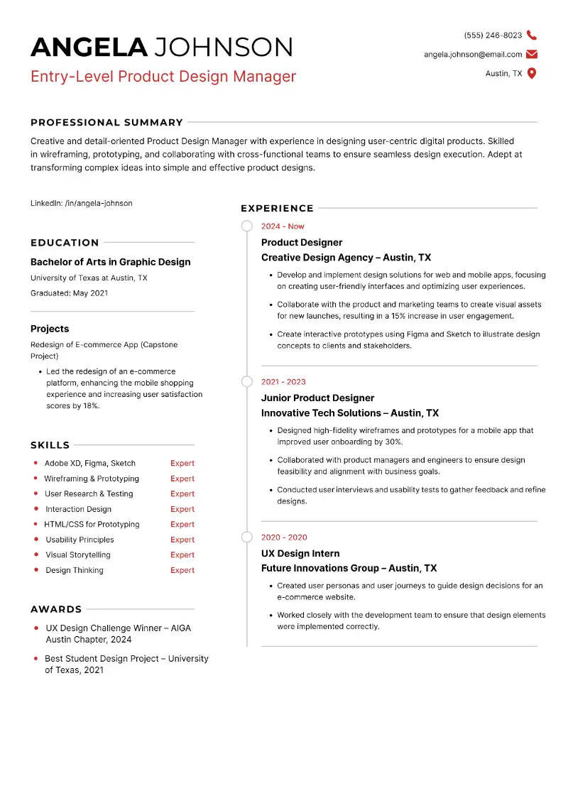 Entry-Level Product Design Manager Resume Entry-Level Product Design Manager Resume