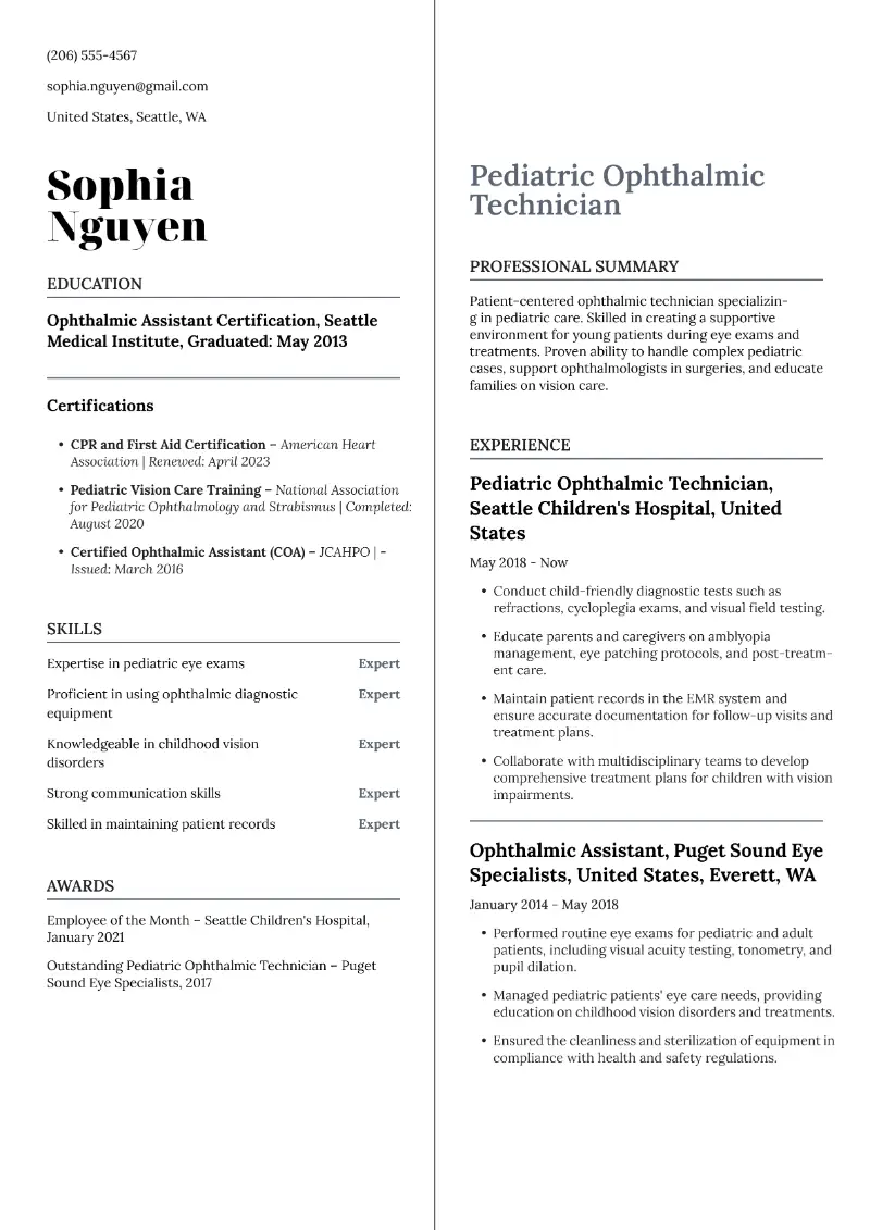 Ophthalmic Technician Resume Examples with Top Skills