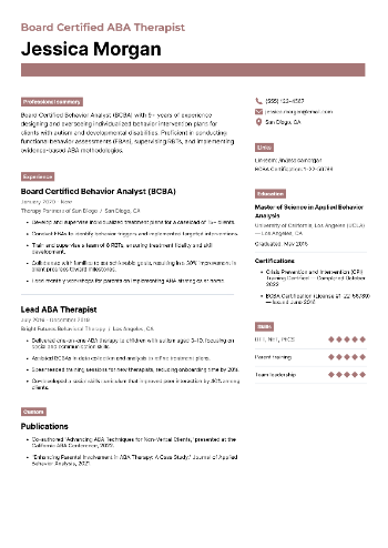Board Certified ABA Therapist Resume