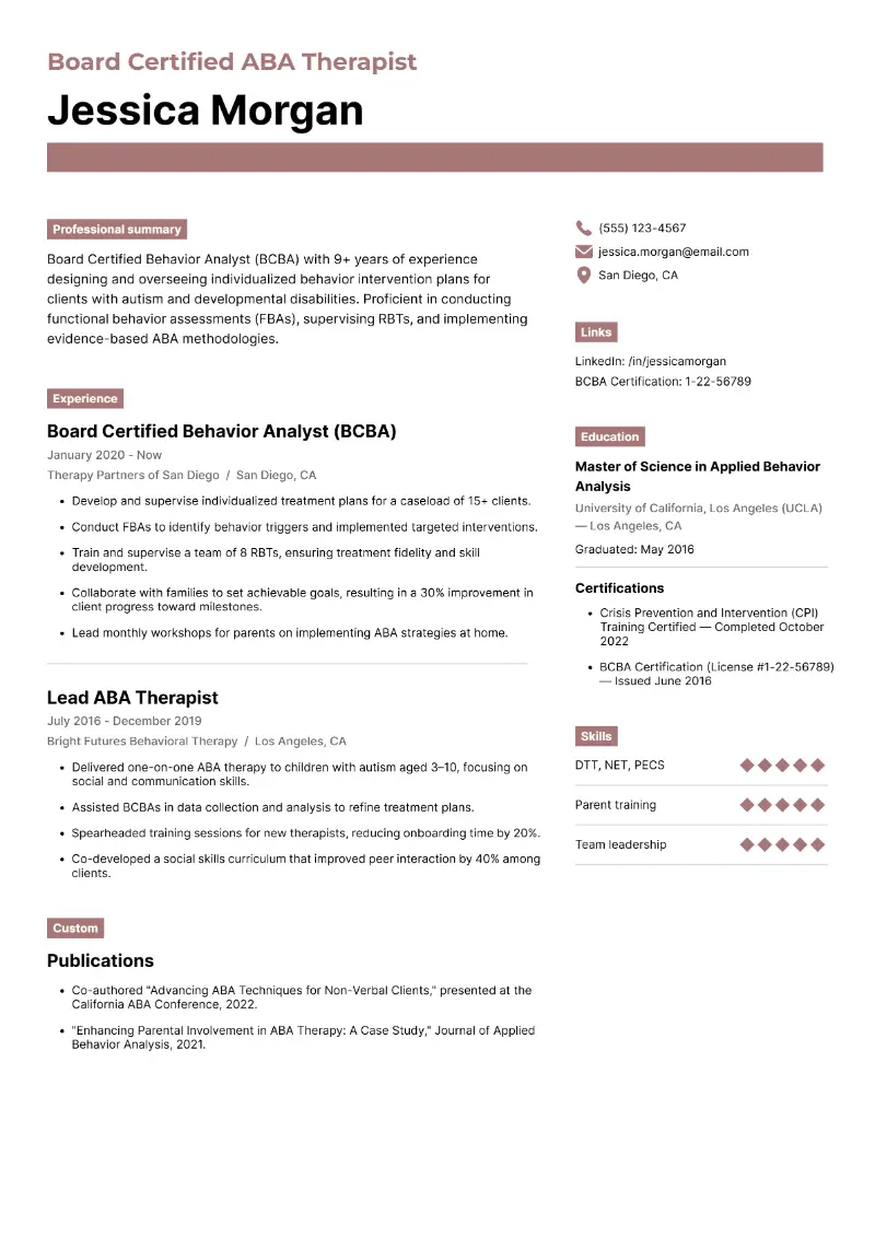 ABA Therapist Resume Examples and Essential Tips for 2025