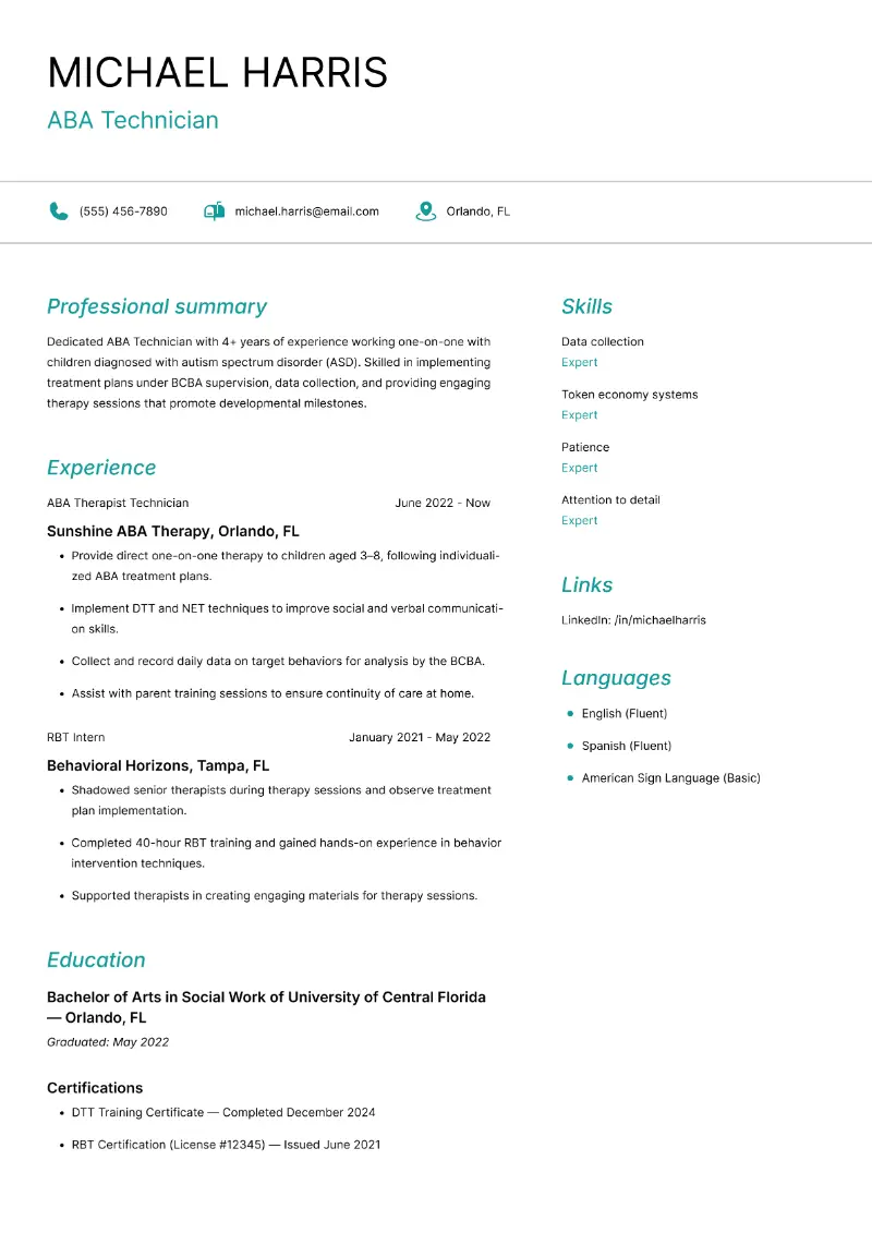 ABA Technician Resume