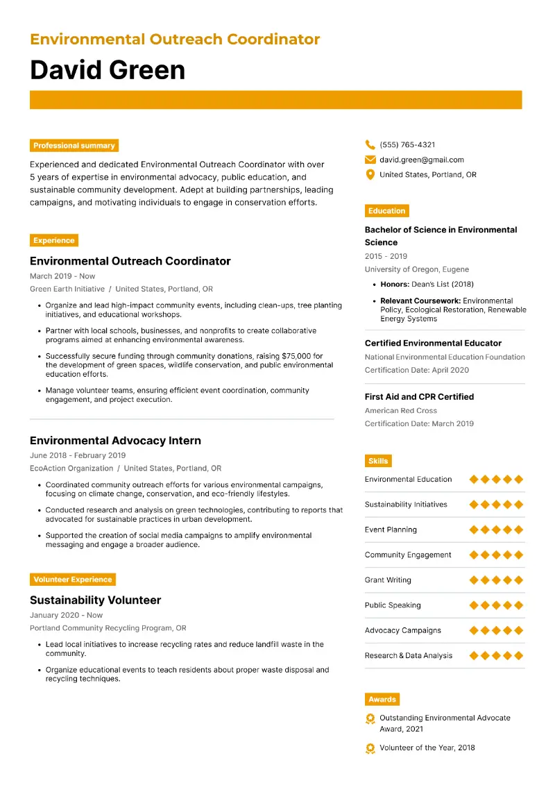 Environmental Outreach Coordinator Resume Environmental Outreach Coordinator Resume