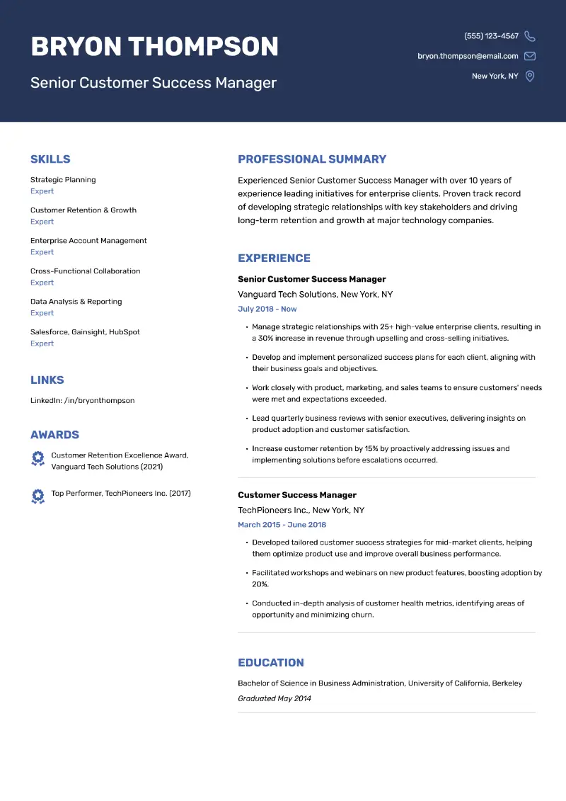 Senior Customer Success Manager Resume Examples and Tips