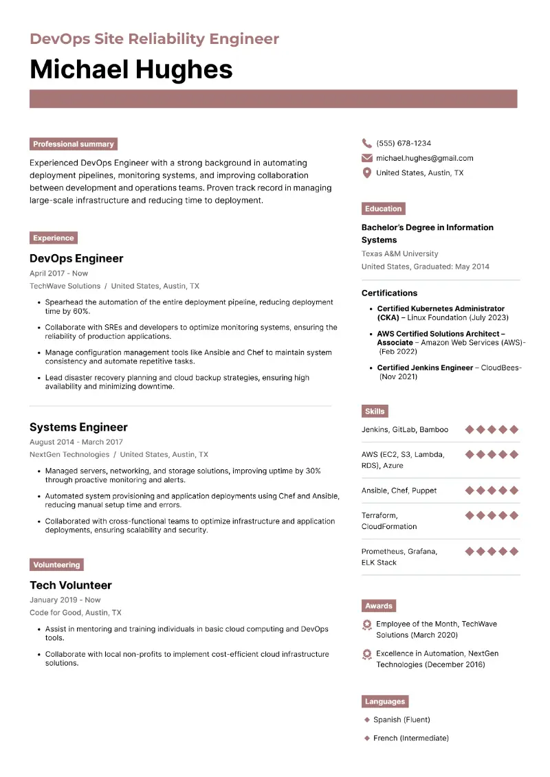 DevOps Site Reliability Engineer Resume DevOps Site Reliability Engineer Resume