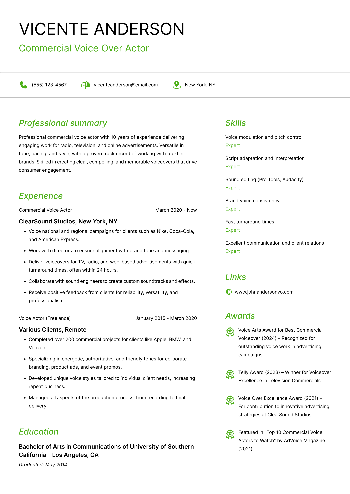 Commercial Voice Over Actor Resume