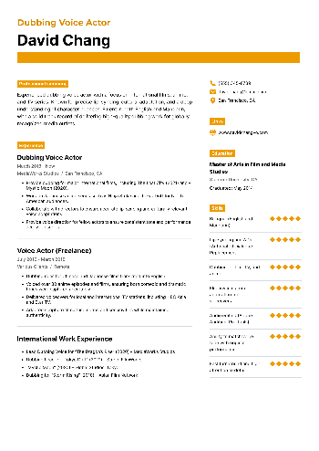 Dubbing Voice Actor Resume