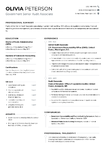 Government Senior Audit Associate  Resume Government Senior Audit Associate  Resume