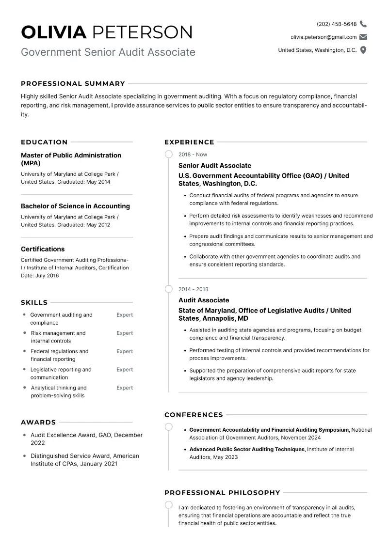 Government Senior Audit Associate  Resume