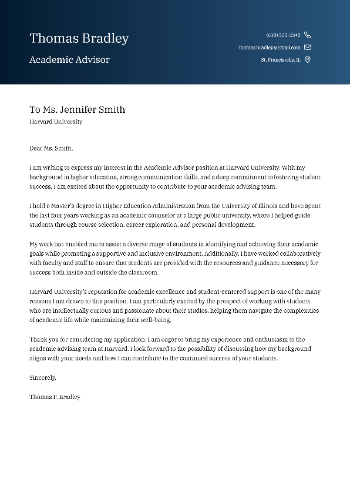 Academic Advisor Cover Letter
