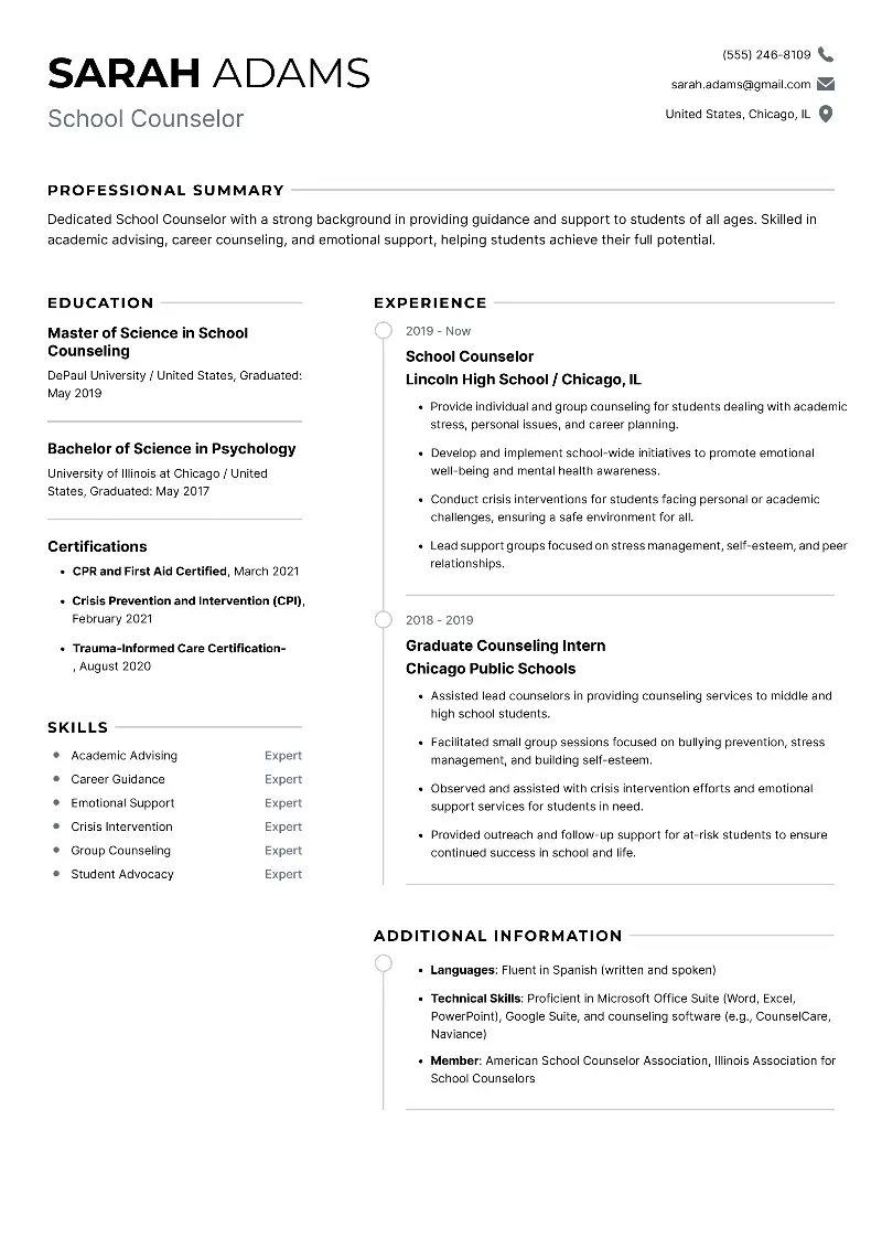 School Counselor  Resume