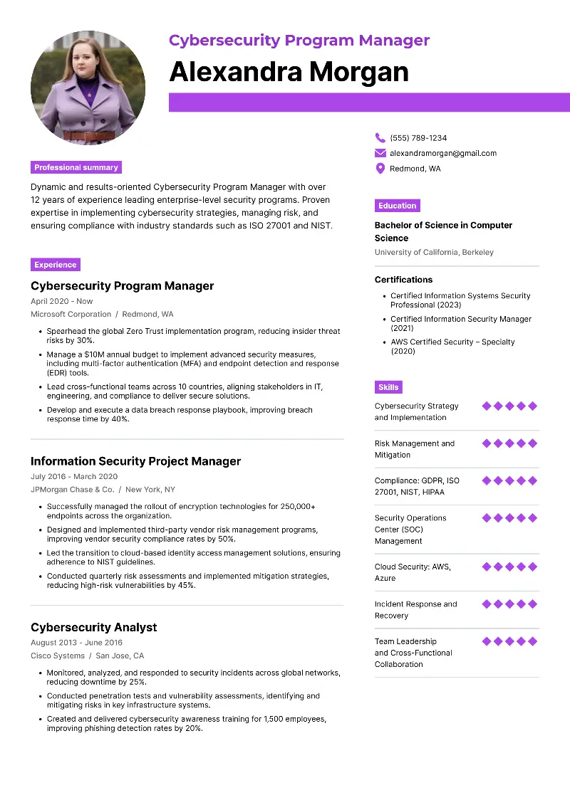 Cybersecurity Program Manager Resume Cybersecurity Program Manager Resume