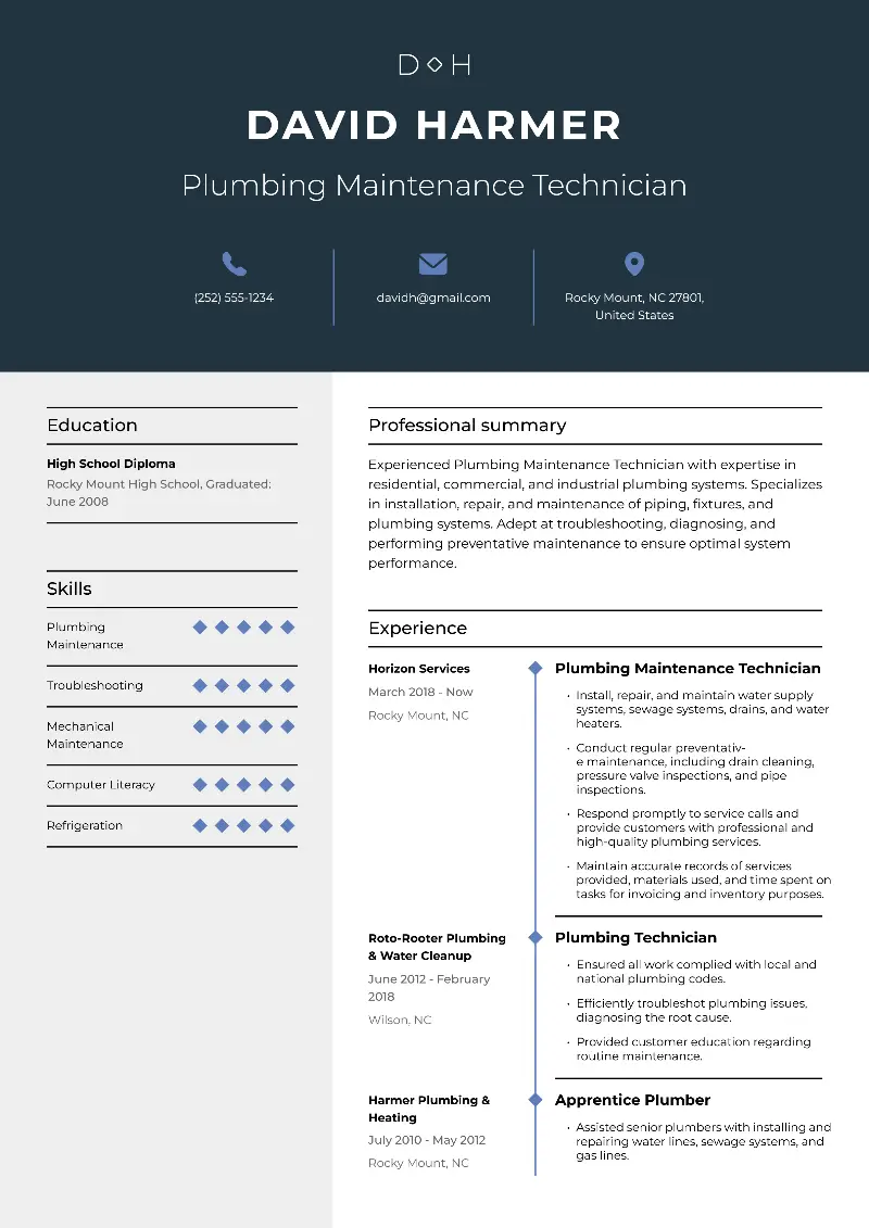Plumbing Maintenance Technician Resume Plumbing Maintenance Technician Resume