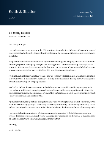 COO Cover Letter Example COO Cover Letter Example