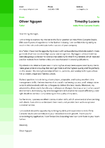 Tailor Cover Letter Sample Tailor Cover Letter Sample