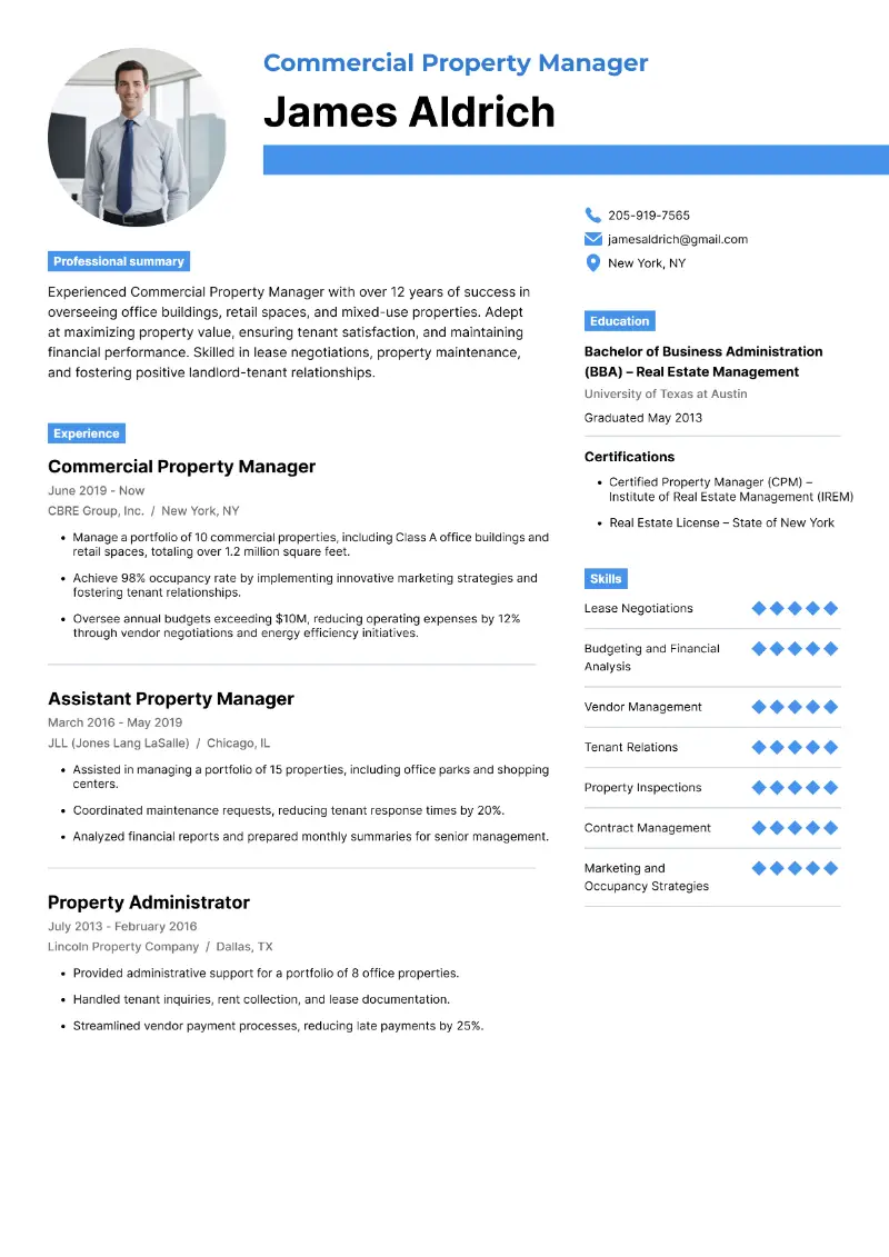 Commercial Property Manager Resume Commercial Property Manager Resume