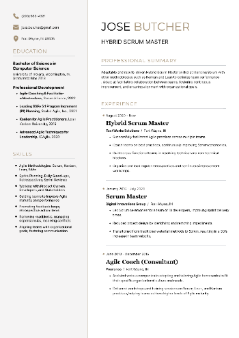 Hybrid Scrum Master Resume