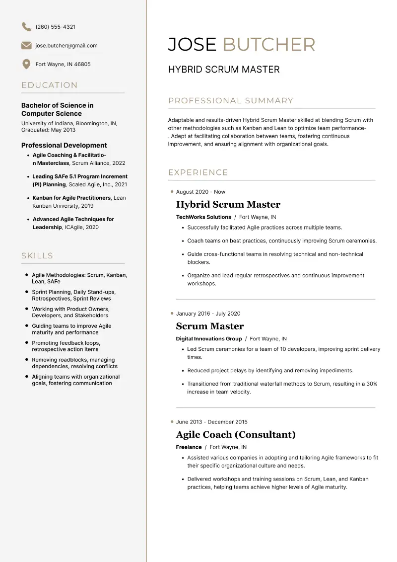 Hybrid Scrum Master Resume Hybrid Scrum Master Resume