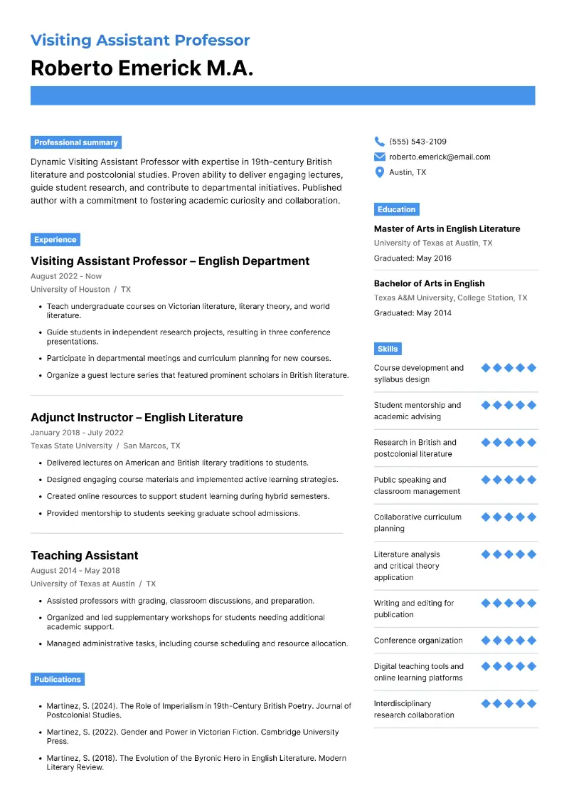 Visiting Assistant Professor Resume Visiting Assistant Professor Resume