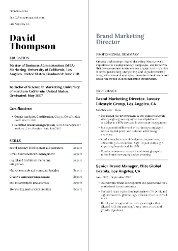 Brand Marketing Director Resume Brand Marketing Director Resume