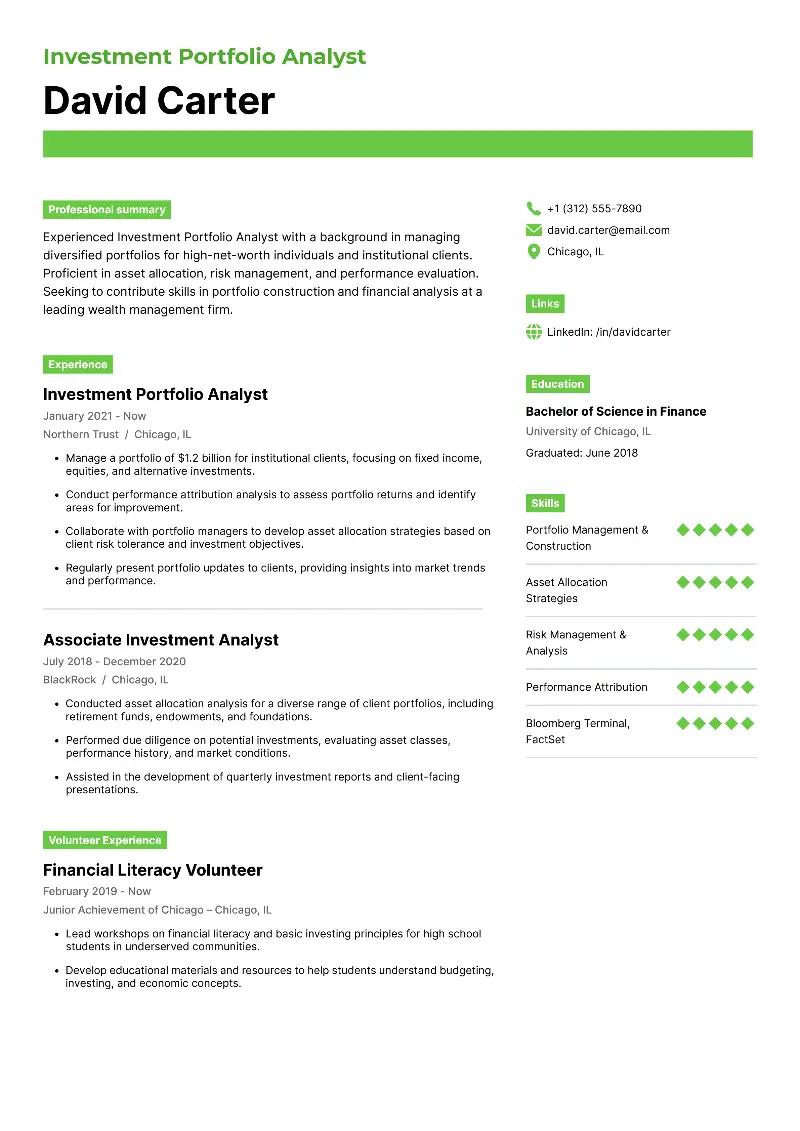 Investment Portfolio Analyst Resume