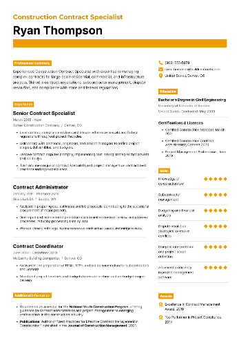 Construction Contract Specialist Resume Construction Contract Specialist Resume