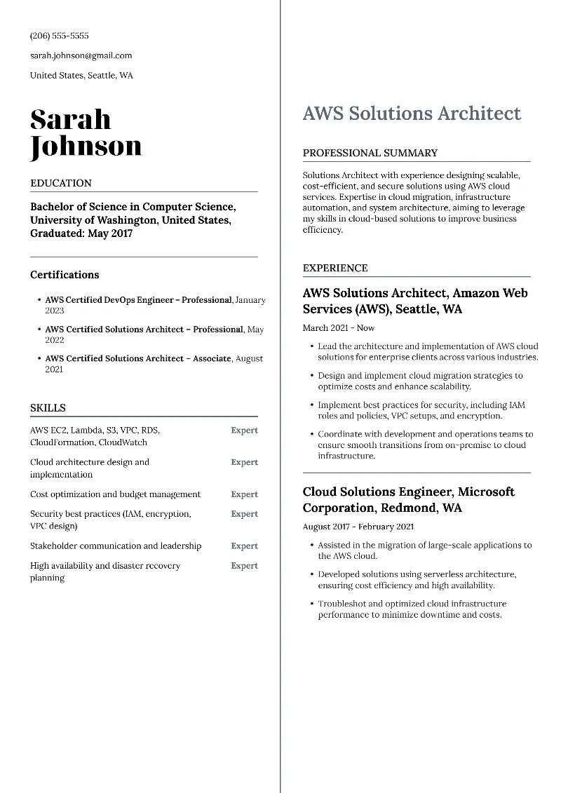 AWS Resume Examples and Templates for 2025