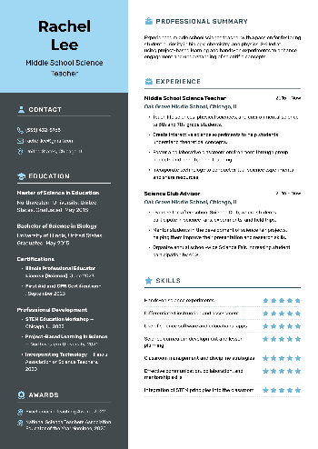 Middle School Science Teacher  Resume