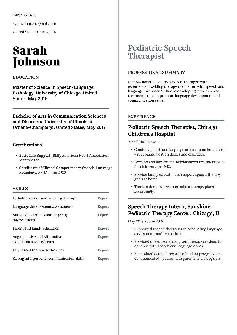 Speech Therapist Resume Examples and Templates in 2025