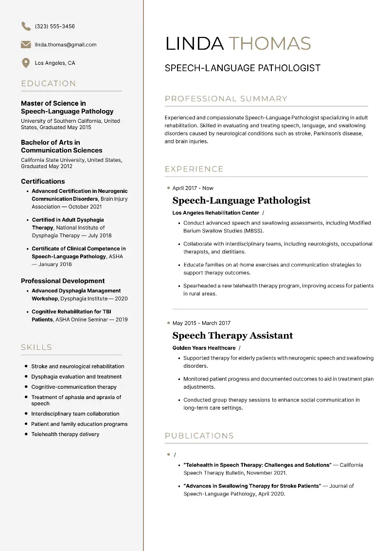 Speech-Language Pathologist  Resume Speech-Language Pathologist  Resume