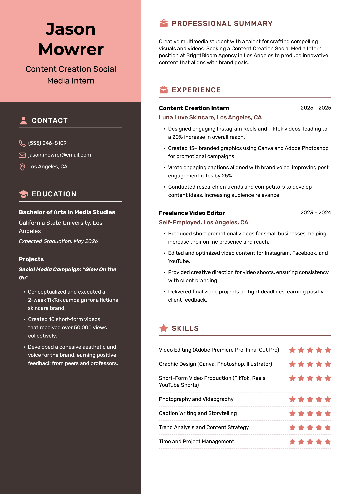 Content Creation Social Media Intern Resume Content Creation Social Media Intern Resume