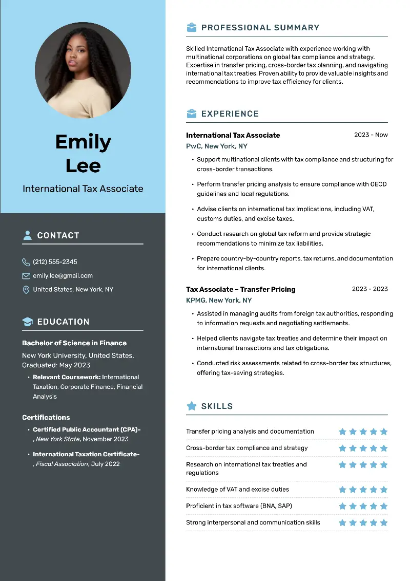 Junior Tax Associate Resume Examples with Templates for 2025