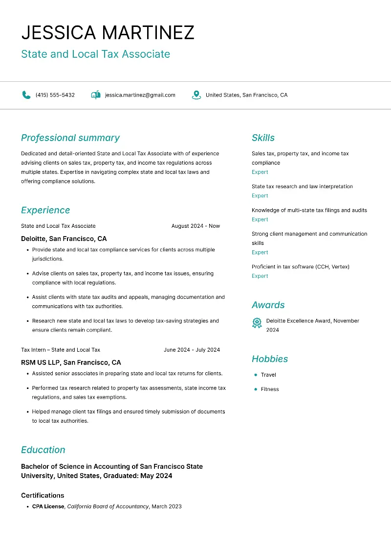 State and Local Tax Associate  Resume State and Local Tax Associate  Resume