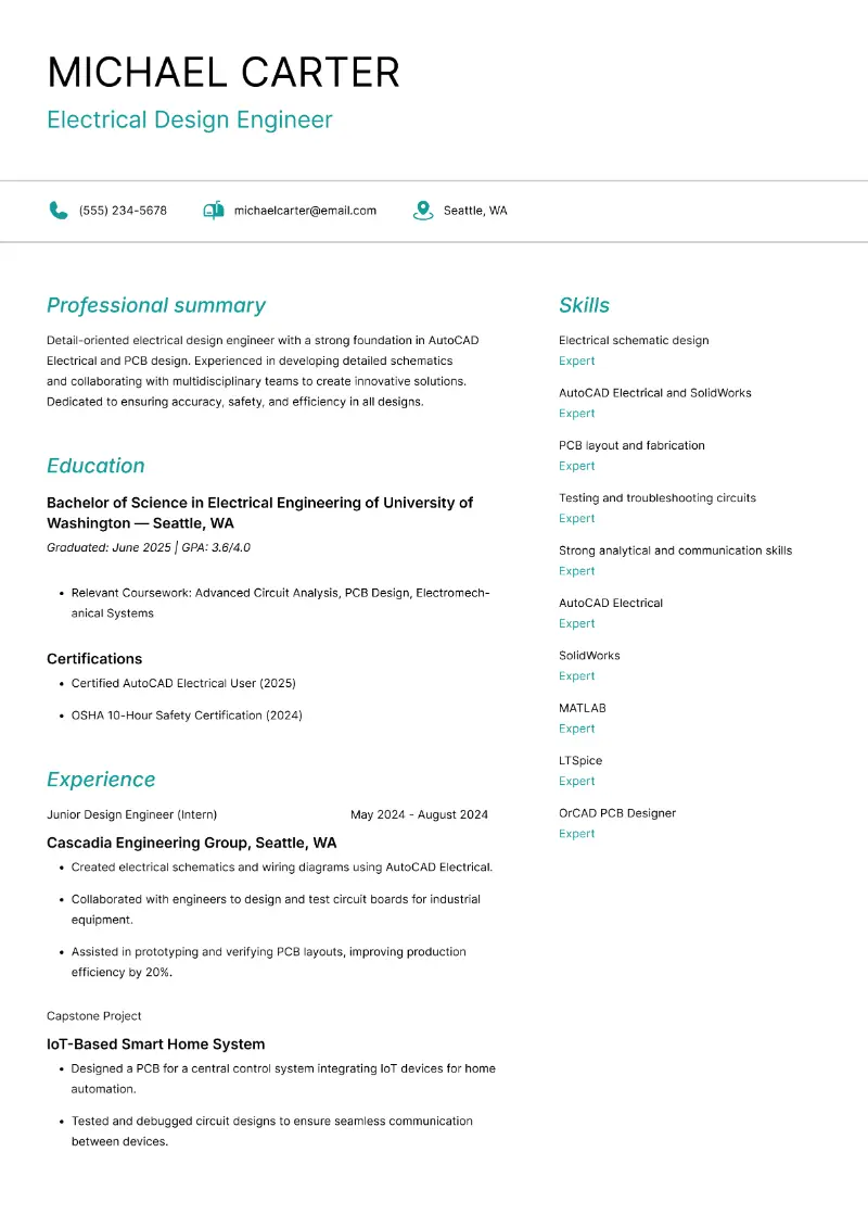 Electrical Design Engineer Resume Electrical Design Engineer Resume