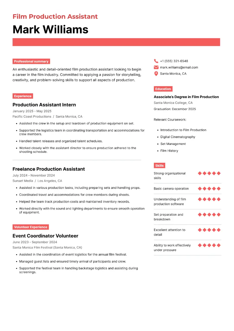 Film Production Assistant Resume Film Production Assistant Resume