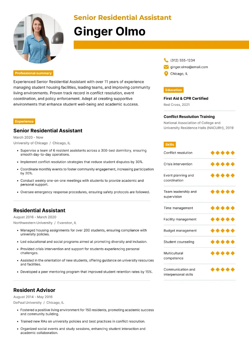 Residential Assistant Resume Examples and Tips for Success