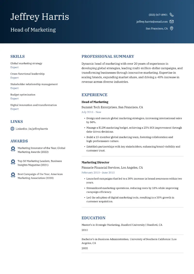 Head of Marketing Resume Head of Marketing Resume