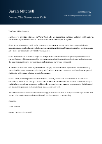 Owner, The Greenhouse Café Cover Letter