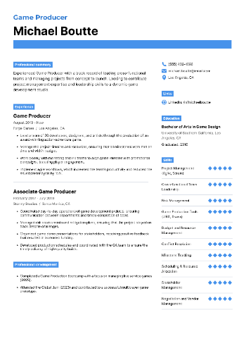 Game Producer Resume Game Producer Resume
